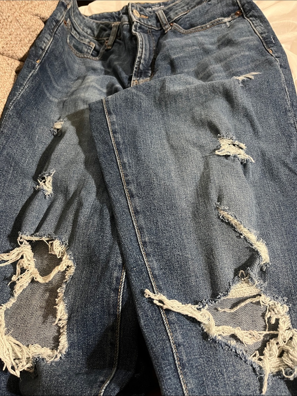 Old Navy Distressed Mid Blue Relaxed Jeans